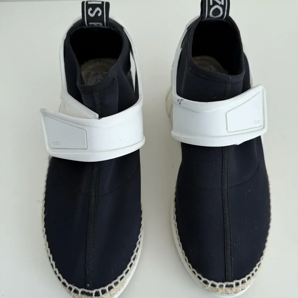 Kenzo Espadrille Sneakers Womens 8.5 EU 39 Black White Platform Rope Slip On